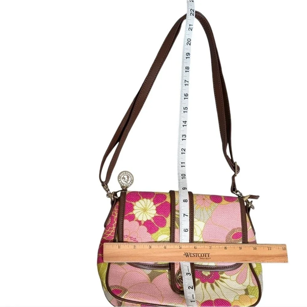 Spartina linen leather floral crossbody satchel in pink white green